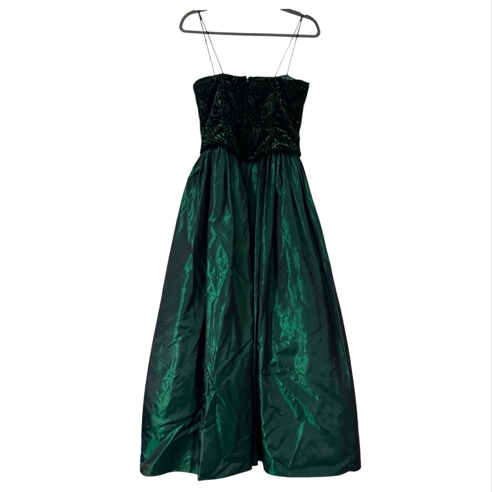 VTG Y2K Cache Jessica McClintock Gown Sz 6 Emerald Green Velvet Corset Prom Ball - Picture 5 of 10